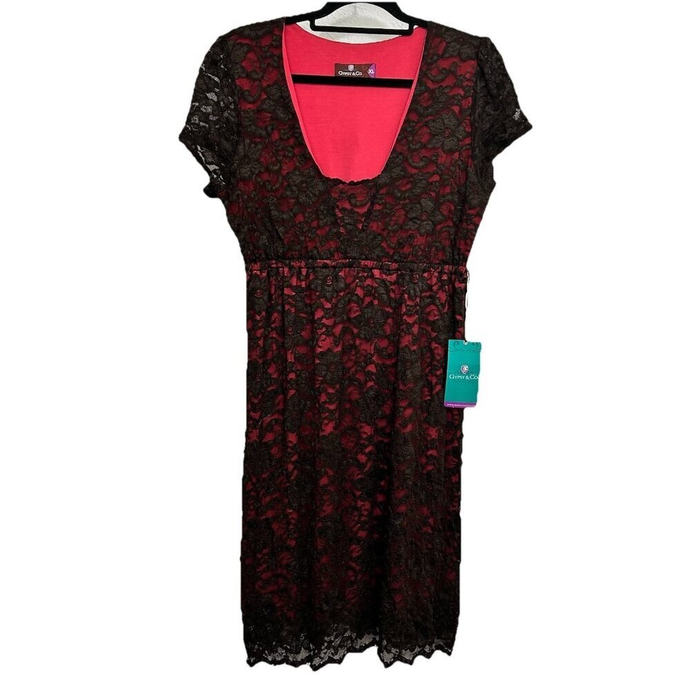 Gypsy & Co Lace Overlay Dress Size XL Brown Pink Lace Overlay Gypsy, Whimsigoth
